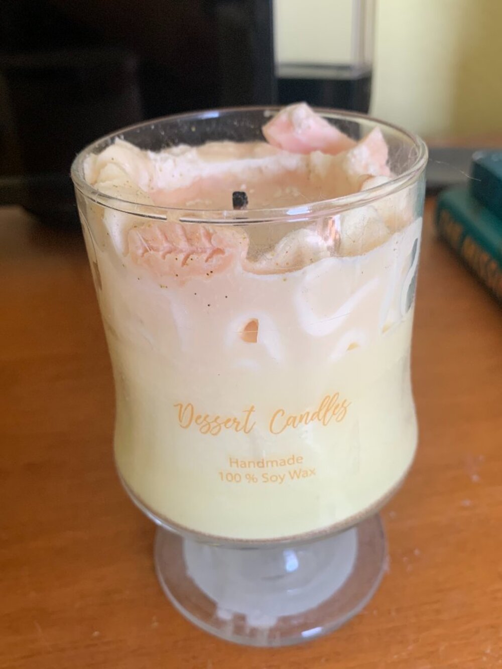 Handmade 100% Soy Wax Dessert Candle in Footed Glass Jar - Gently Used